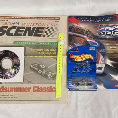 Official 2001 Daytona 500 Pepsi 400 Program - CD - Hotwheels - Scene Newspaper - Armband