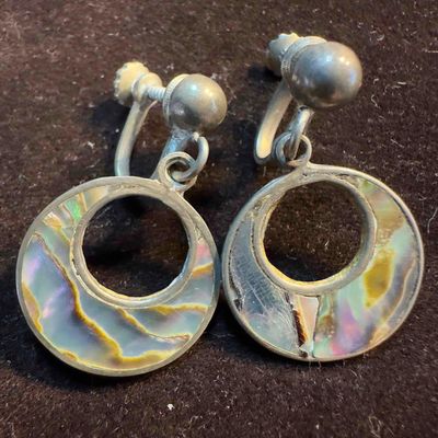 Sale Photo Thumbnail #191: Mexico 925 Abalone Shell Sterling Circular Earrings A63