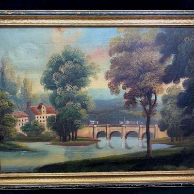 Sale Photo Thumbnail #102: Antique Oil Landscape Painting On Canvas