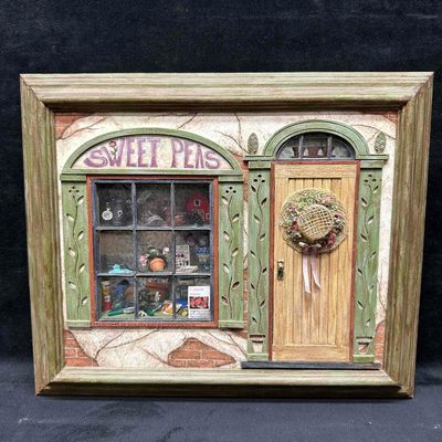 Sale Photo Thumbnail #225: Robin Betterley Sweet Peas Miniature Shadowbox Shop Wall Hang Art