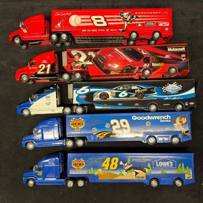 Sale Photo Thumbnail #494: NASCAR Die-Cast Transporter Trucks Earnhardt Jr Elliott Martin and Johnson Five Pcs