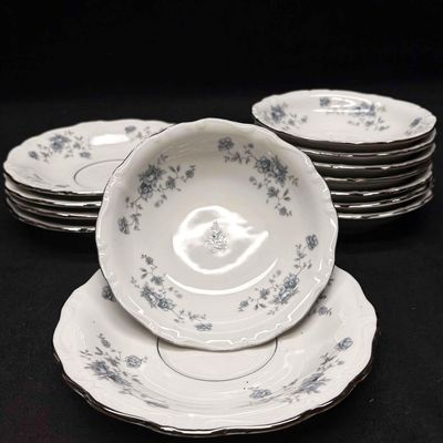 Sale Photo Thumbnail #234: 12pc Vintage Johann Haviland Blue Garland Saucers and Sauce Bowl Set