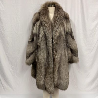 Sale Photo Thumbnail #284: Silver Tone Gray and Black Fox Fur Coat with Shawl Type Collar FC6F