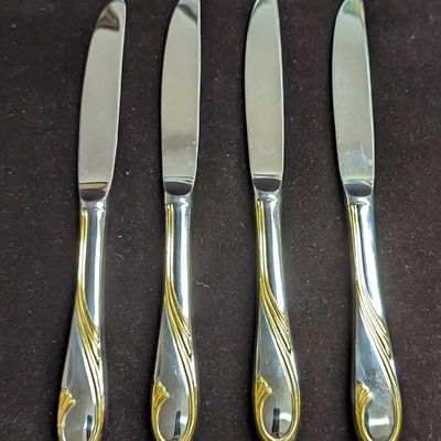 Sale Photo Thumbnail #167: 4 Retired Gorham Golden Swirl Dinner Knives A