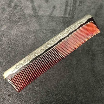 Gorham Sterling Silver 26 Mounted Handle Red Floral Flower Hair Comb