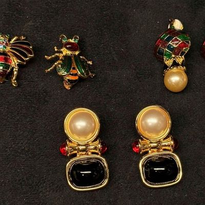 Joan Rivers Enamel Insect Brooches and Clip-On Earrings Group 4pc I