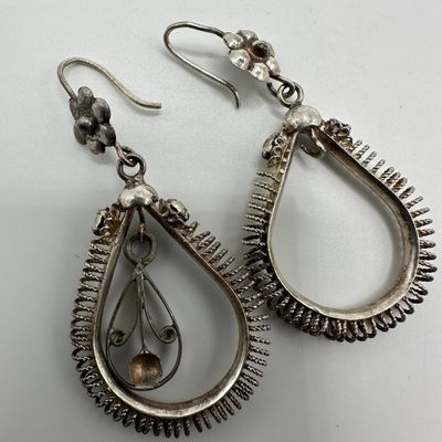 Sale Photo Thumbnail #125: Ethnic Tribal Style Craftmanship Silverwork CZ Floral Earrings
