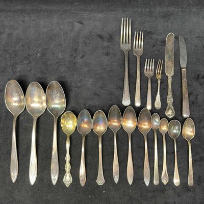 Sale Photo Thumbnail #270: Various Silverware Serving Set Silver Plated Flatware Lot of 20
