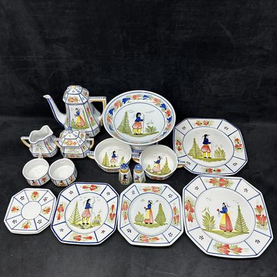 Sale Photo Thumbnail #315: HB Quimper French Faience Hand-Painted Tea and Tableware Set with Comport