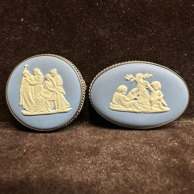 Sale Photo Thumbnail #155: Wedgwood Blue Jasperware Neoclassical Sterling Silver Brooches