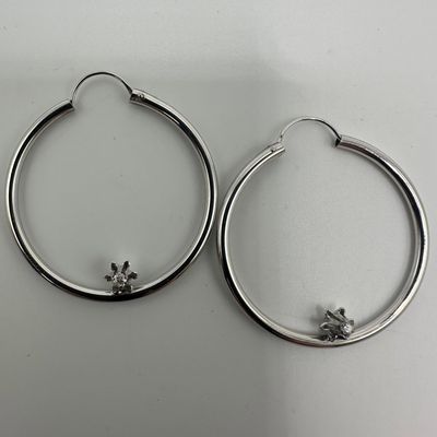 Sale Photo Thumbnail #229: 14K White Gold Hoop Earrings Moissanite Floral Motif AB7