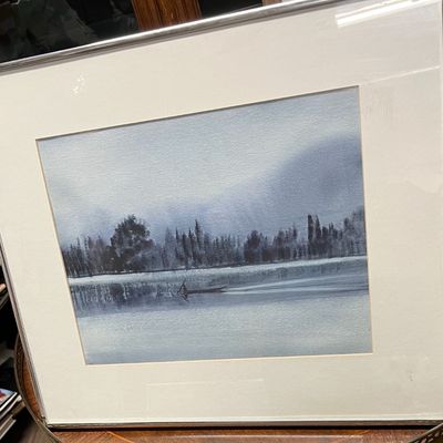 Framed watercolor painting.