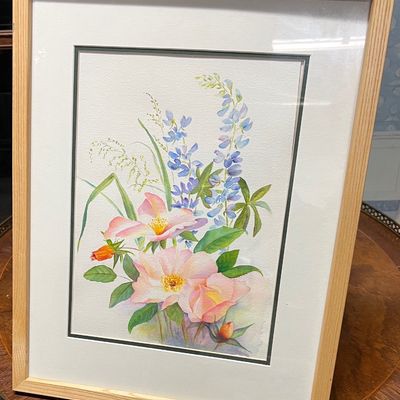 Framed floral watercolor painting.