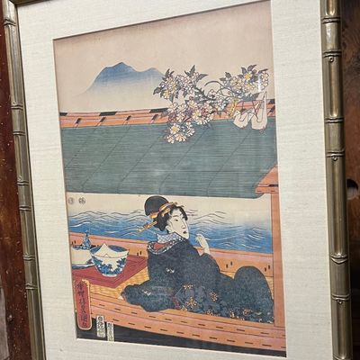 Framed Japanese ukiyo-e woodblock print