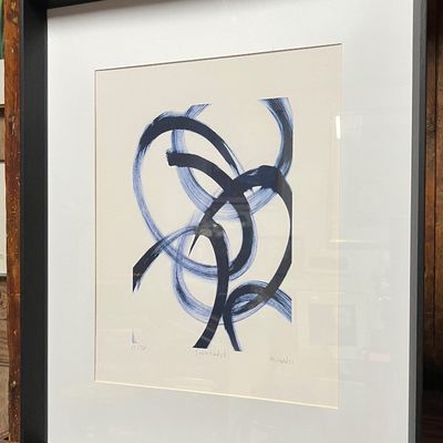 Framed contemporary abstract print titled 'Interlinked', numbered 17/120 and signed in pencil, 