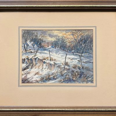 Sale Photo Thumbnail #131: Peterson, Carl (1919-2009) untitled winter landscape, 1983 watercolor
