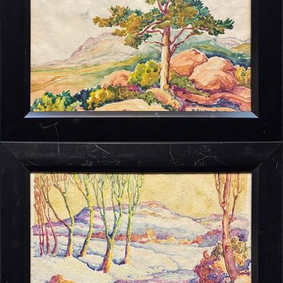 Runbeck, Dolores Gaston (1898-1994) untitled pines and rocks and winter scene, 2 watercolors
