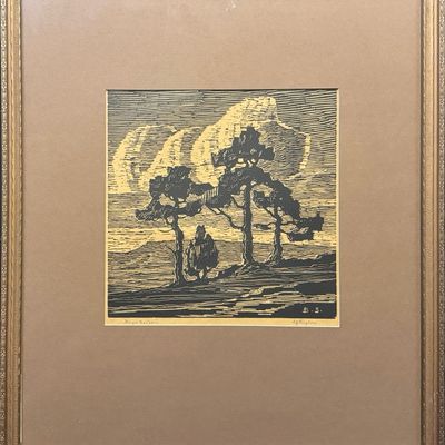 Sale Photo Thumbnail #110: Sandzen, Birger (1871-1954) Afterglow, 1917 nail head wood cut