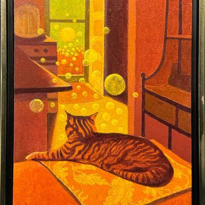 Sale Photo Thumbnail #140: Johnson, Sally, Kitchen Cat, acrylic on canvas