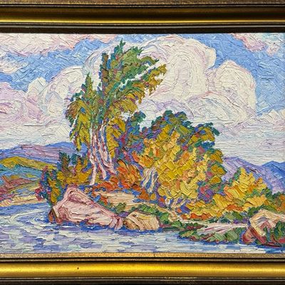 Sale Photo Thumbnail #132: Runbeck, Dolores Gaston (1898-1994)) Landscape # 17, 1931 oil on board