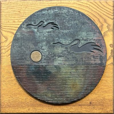 Sale Photo Thumbnail #150: Freely, Joyce E Furney, Black Swans, 1992 raku on oak and ash woods
