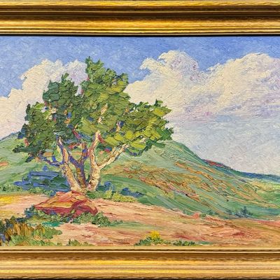 Runbeck, Dolores Gaston (1898-1994) untitled hill and tree, oil on board