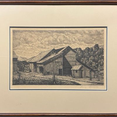 Lucioni, Luigi (1900-1988) Weathered Barns, 1948 etching