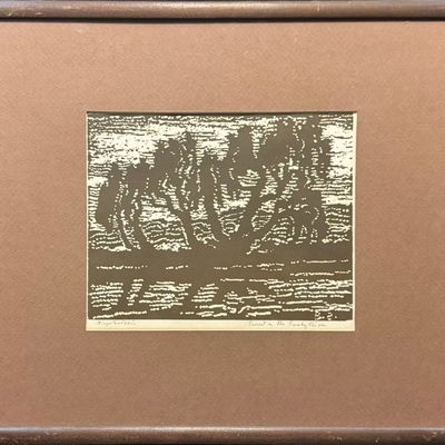 Sandzen, Birger (1871-1954) Sunset on the Smoky River, 1920 nail head wood cut