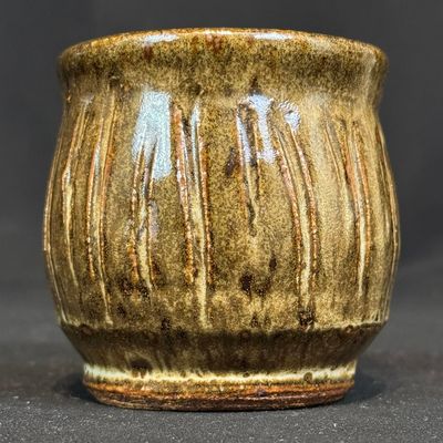 Kahmeyer, Ray (1930-2007) early small bowl, blue/brown design, stoneware