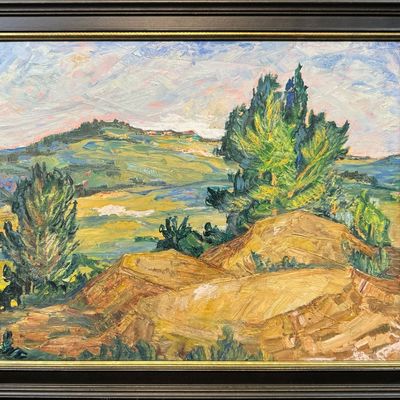 Runbeck, Dolores Gaston (1898-1994) untitled hill and pines, oil on board