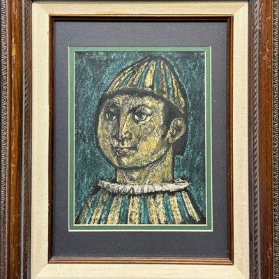Raymer, Lester (1907-1991) untitled clown head, 1974 crayon resist