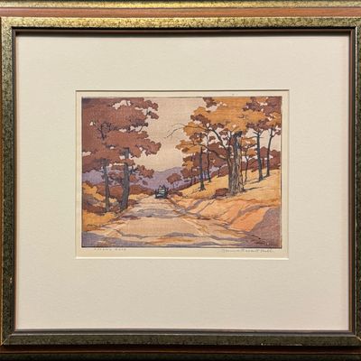 Sale Photo Thumbnail #130: Hall, Norma Bassett (1889-1957) Autumn Road, 1928 color woodblock