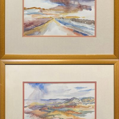 Sale Photo Thumbnail #138: Jones, Eileen, untitled Kansas landscape with road and with hills, 2 watercolors