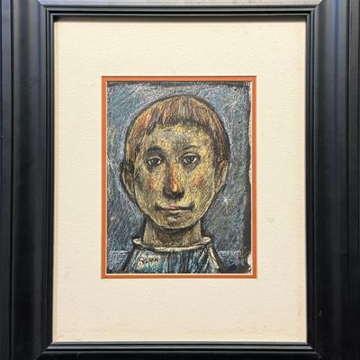 Raymer, Lester (1907-1991) untitled clown head, 1982 crayon resist