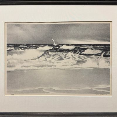 Sale Photo Thumbnail #147: Wengenroth, Stow (1906-1978) untitled seascape with gulls, lithograph