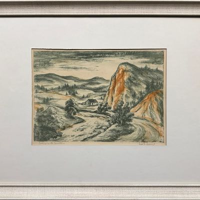Larson,Signe (1908-1993) Cottage in the Mountains, handcolored lithograph