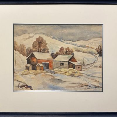 Sinn, Albert, untitled sheds in snow, 1912 watercolor
