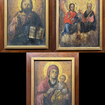 1. Unknown, Christ Pantocrator, oil on board 2. Unknown, Holy Trinity, oil on board 3. Unknown,