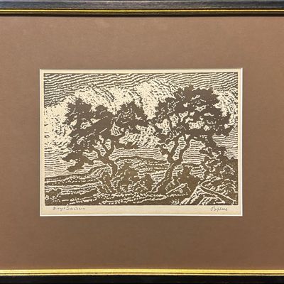 Sandzen, Birger (1871-1954) Poplars, 1918 nail head wood cut