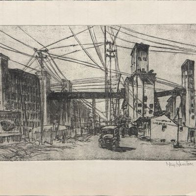 Huntoon, Mary (1896-1970) etching, Kansas City, Kansas-Grain Elevators