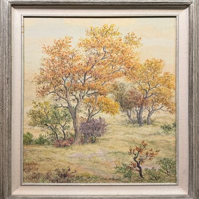 Rogers, Charles B (1911-1987) untitled fall trees, oil on board