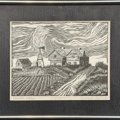 Bergen, Richard (Dick) (1925-2020) Kansas Farm, 1995 linoleum block