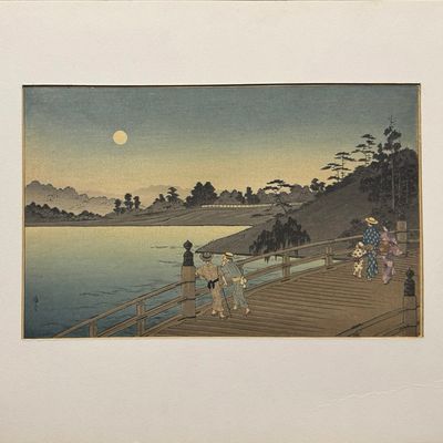 Arai, Yoshimune (1863-1941), Benkei Bridge under a Full Moon, color woodblock