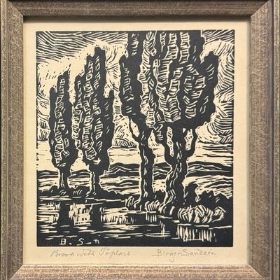 Sandzen, Birger (1871-1954) Brook with Poplars, 1932 linoleum cut
