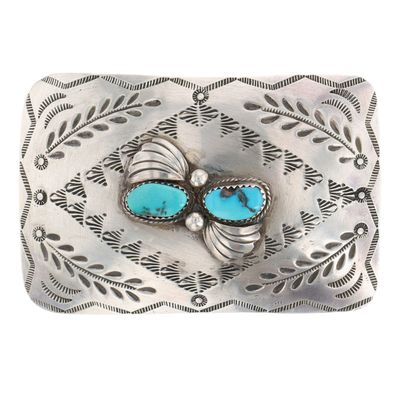 Richardson's Trading Post: Vintage Navajo Sterling Turquoise Stamped Belt Buckle