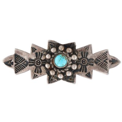 Fred Harvey Era Sterling Turquoise Stamped Brooch
