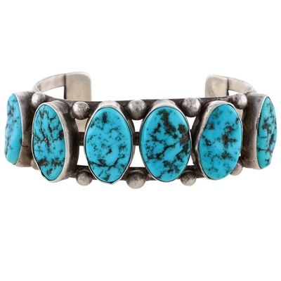 Richardson's Trading Post: Vintage Navajo Sterling Turquoise Row Cuff Bracelet