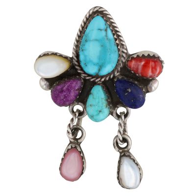 Thompson Allapowa Zuni Sterling Multi-Stone Pendant/Brooch
