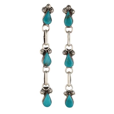 Olivia Qualo Zuni Sterling Turquoise Dangle Earrings