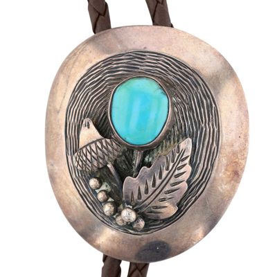 Vintage Roy Vandever Navajo Sterling Turquoise Bolo Tie